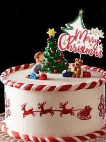 Merry Christmas with Tree Cake Topper