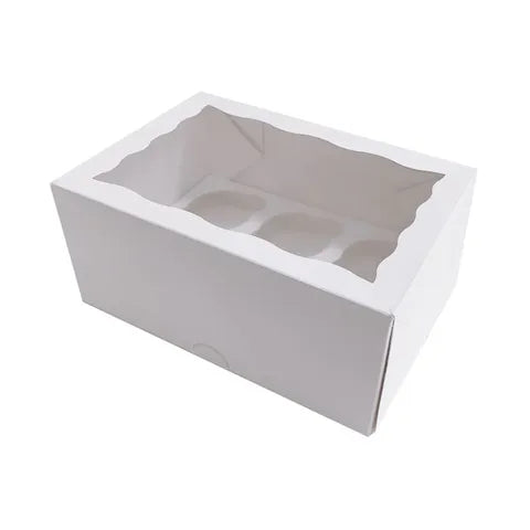 DISPLAY CUPCAKE BOX 6 HOLES STANDARD 4IN HIGH WHITE PE COATED